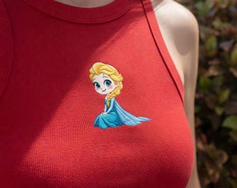 Camiseta sin mangas acanalada bordada de Elsa de Disney, camiseta de princesa de Frozen, top veraniego estético para mujer, regalo de Disney para ella, conjunto para viaje a Disney