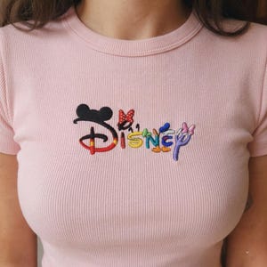 Disney Embroidered Baby Tee, Mickey Minnie Letter Shirt, Aesthetic Crop Top, Disneyland Outfit, Gift for Her image 4