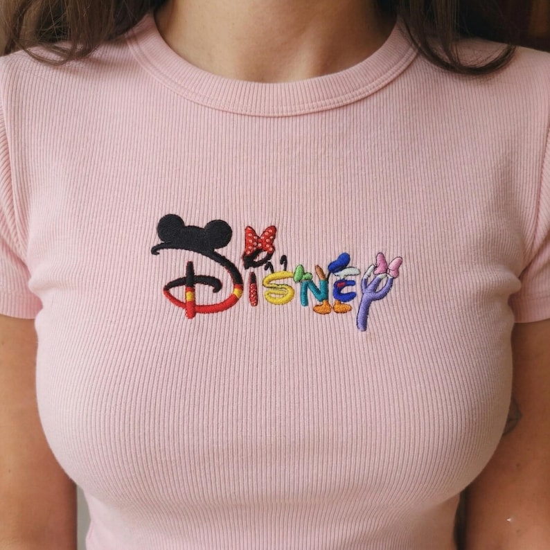Disney Embroidered Baby Tee, Mickey Minnie Letter Shirt, Aesthetic Crop Top, Disneyland Outfit, Gift for Her image 4