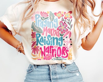 Retro Praying Mama Raising Warriors Png, Boho Floral Mama Png, Mama Png, Wildflower Mama Png, Mother’s Day Png, Mom Life Png