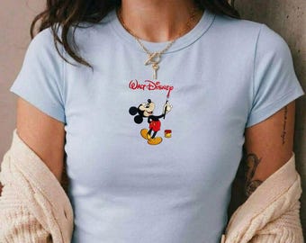 Mickey Mousse Embroidered  Baby Tee, Disney Crop Top, Minimal Mickey Mouse Shirt, Magical Disney Outfit