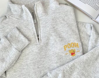 Sudadera con cremallera de un cuarto de Winnie the Pooh de Disney, suéter bordado de Pooh, Tigger, Piglet, Eeyore, jersey de vacaciones de Disney