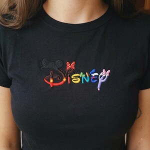 Disney Embroidered Baby Tee, Mickey Minnie Letter Shirt, Aesthetic Crop Top, Disneyland Outfit, Gift for Her image 3