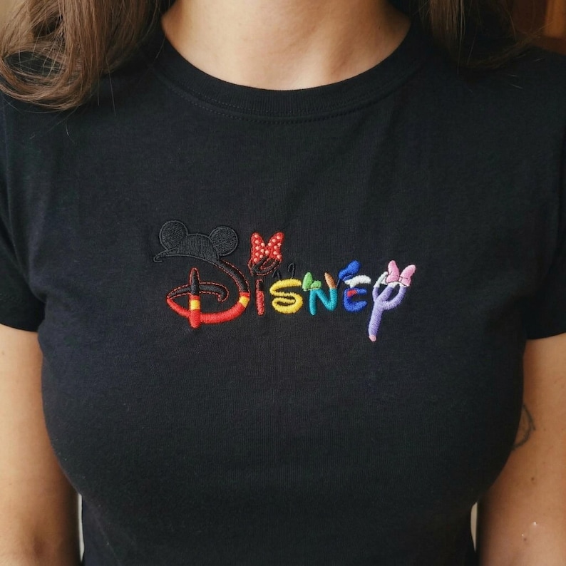 Disney Embroidered Baby Tee, Mickey Minnie Letter Shirt, Aesthetic Crop Top, Disneyland Outfit, Gift for Her image 3