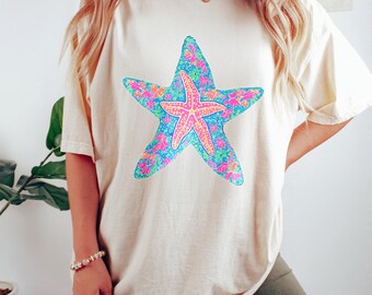 Starfish Summer PNG, Beach Coastal Hawaii, Preppy Beach Digital Design, Cute Beachy Vibes, Preppy Coastal Neon, Summer Vibes, Digital Png