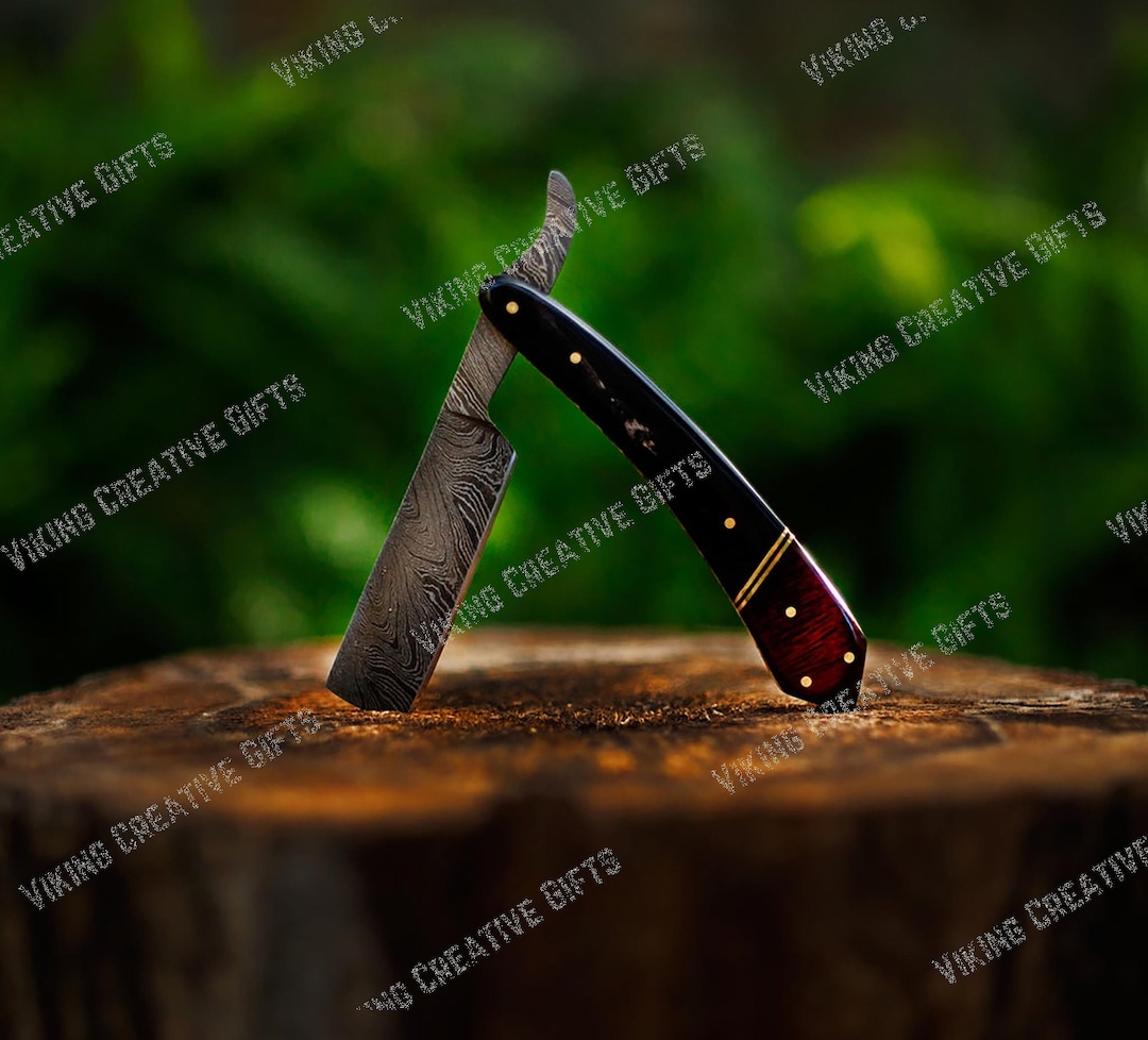 Handmade Damascus Steel Personalized Straight Razor Groomsman Gift With ...