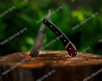 Handmade Damascus steel Personalized Straight Razor Groomsman Gift With Shaving ready Classic Barber Blade Boyfriend Gift Husband Gift Lover