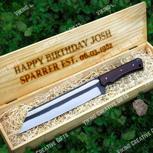 Viking Seax Knife with Leather cover, Hand Forged Sharp Hunting Knife for Camping gift for Men / Women on Anniversary, Birthday or Wedding