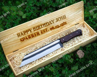 Wikinger Sax Messer mit Lederbezug, handgeschmiedetes scharfes Jagdmesser für Camping Geschenk für Männer / Frauen an Jubiläum, Geburtstag oder Hochzeit