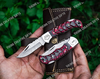 Handmade Damascus Pocket Knife, Boyfriend Birthday Gift Groomsmen Gift Anniversary Gift for men Husband Personalized Graduation Gift for Him