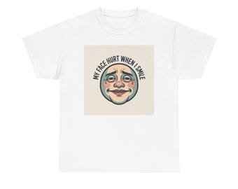 Maglietta grafica — "Mi fa male la faccia quando sorrido" Design vintage con pagliaccio triste che ride