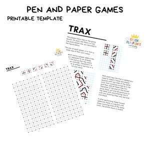 May include: Printable game template for the game Trax. The game board is a grid with red and black lines. The instructions explain how to play the game using tiles with red and black lines.
