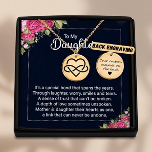 Dochterketting van moeder, sentimentele geschenken, aangepaste gegraveerde hanger, verjaardagssieraden met berichtkaart voor dochter, moeder voor haar dochter