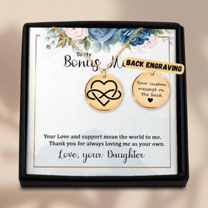 Bonus moederketting, zinvol cadeau voor stiefmoeder, aangepaste gegraveerde hanger, sentimentele verjaardag of Moederdag sieraden cadeau met berichtkaart