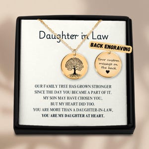 Personalisierte Schwiegertochter Halskette, Geschenk von der Schwiegermutter, Sentimentaler Schmuck, Hochzeitsandenken, Bedeutungsvoller Anhänger mit Nachrichtenkarte