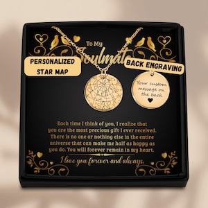 Collier carte des étoiles personnalisé, cadeaux âme soeur avec carte personnalisée et boîte-cadeau, idées cadeaux pour femme, cadeau petite amie, collier partenaire