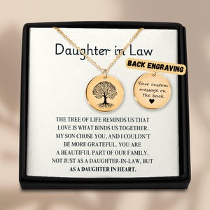 Gravur Schwiegertochter Halskette & Geschenk, Geschenke für Schwiegermutter, Sentimental Anhänger, Hochzeitsschmuck, sinnvolles Andenken mit Nachrichtenkarte