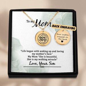 Mom Halskette von Sohn, bedeutungsvolles Geschenk für Mutter, Anhänger mit individueller Gravur, Sentimentaler Geburtstag oder Muttertagsschmuck mit Nachrichtenkarte