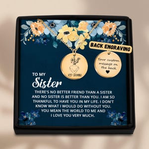 Personalisierte Schwester Halskette Geschenk, Sinn Schmuck für Schwester, individuell gravierte Anhänger, Sentimentale Nachricht Karte, Geburtstagsgeschenk, Sis Geschenk