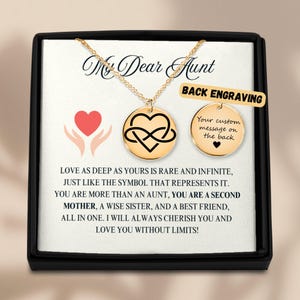 Gepersonaliseerde beste tante ketting, attent cadeau voor tante, sentimentele sieraden, verjaardagscadeau, oneindige hanger met berichtkaart, tante cadeau