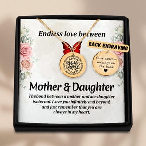 Gepersonaliseerde moeder en dochter ketting, op maat gegraveerde hanger, sentimentele sieraden, verjaardagscadeau, Moederdagcadeau met berichtkaart