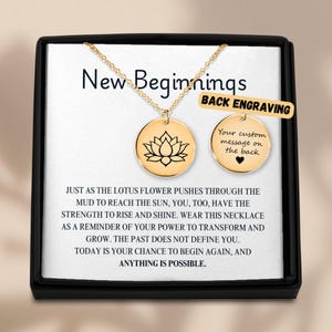 Colar New Beginnings, Pingente de Flor de Lótus, Presente Inspirador para Mulheres, Joias para um Novo Começo, Presentes para Curar o Término de um Divórcio, Comece do zero