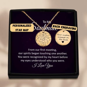 Colar de presente de alma gêmea personalizado, cartão de mensagem personalizado em caixa de presente para esposa, casal, lembrança de parceiro amoroso, mensagem de amor de alma gêmea