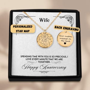 Cadeau d'anniversaire personnalisé pour femme, collier à ma femme, cadeau d'anniversaire de femme, bijou cadeau femme, cadeau fête des mères pour elle, carte des étoiles personnalisée