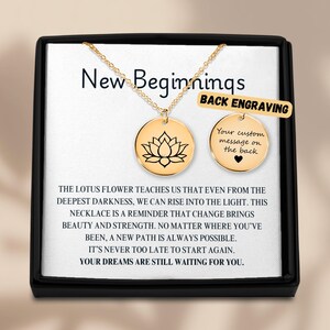 Colar New Beginnings, Pingente de Flor de Lótus, Presente de Novo Começo para Mulheres, Joias de Término de Divórcio, Pingente de Cura Inspirador, Novo Começo
