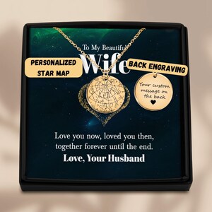 Personalisierte Halskette für meine schöne Frau, Geschenk für Frau, Romantisches Jubiläumsgeschenk für Frau, Geburtstagsgeschenk für meine Frau, Benutzerdefinierte Sternenkarte