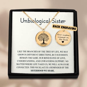 Colar personalizado de irmã não biológica, presente de irmã de alma, joias para melhor amiga, pingente de amizade significativo, presente sentimental para melhor amiga