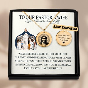 Collana per moglie del pastore, regalo premuroso per la first lady, gioielli cristiani incisi, regalo di apprezzamento con biglietto con messaggio, regali per moglie del pastore