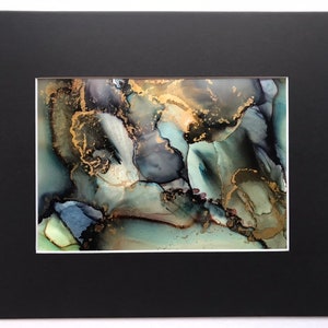 5x7 Alcohol Ink Art, Original Abstract Art, Green Gold Black Art, Bold Abstract Art, Modern Abstract Décor, Modern Abstract Painting