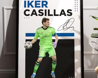 Iker Casillas Real Madrid Wandkunst, Torhüterlegende Poster mit Unterschrift, Spanien Fußball Digitaldruck, Galacticos Symbol PNG Download