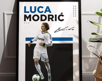 Impresión de arte mural de Luka Modrić del Real Madrid, póster digital de fútbol con firma, leyenda del mediocampo croata PNG, decoración para aficionados al fútbol