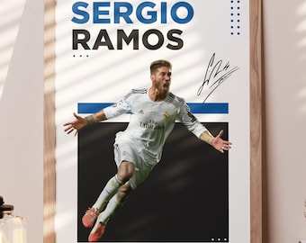 Sergio Ramos Real Madrid Wall Art, Football Legend Poster with Signature, Spain Defender Digital Print, Soccer Icon PNG Download,Hala Madrid