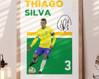 Thiago Silva Brazil Wall Art Poster No.3 | Printable Soccer Download | Brazil Football Decor | Digital Art Gift for Brazil Soccer Fans