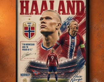 Erling Haaland Poster, Norway Football Art, Signed Print (Digital Download)