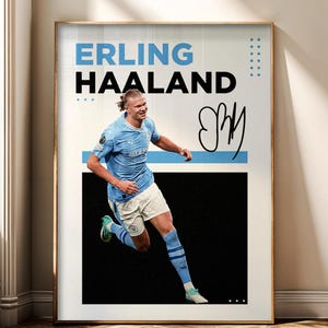 Erling Haaland Manchester City Poster, Digital Football Wall Art Print, Haaland PNG Download, Man City Striker Gift, Soccer Room Decor
