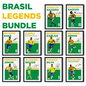 Brazil Football Legends Wall Art Bundle | 10 Soccer Icons Printable Poster Set | Digital Download | Ronaldo, Ronaldinho, Neymar & More