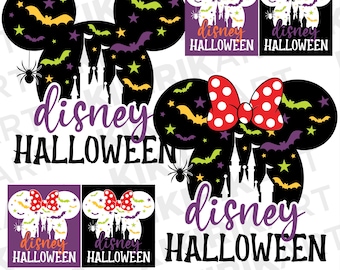 Mickey & Minnie Disney Halloween SVG | Spooky Castle Silhouette | Minnie Bow Halloween EPS | Cricut Digital Download | Disney Tshirt PNG
