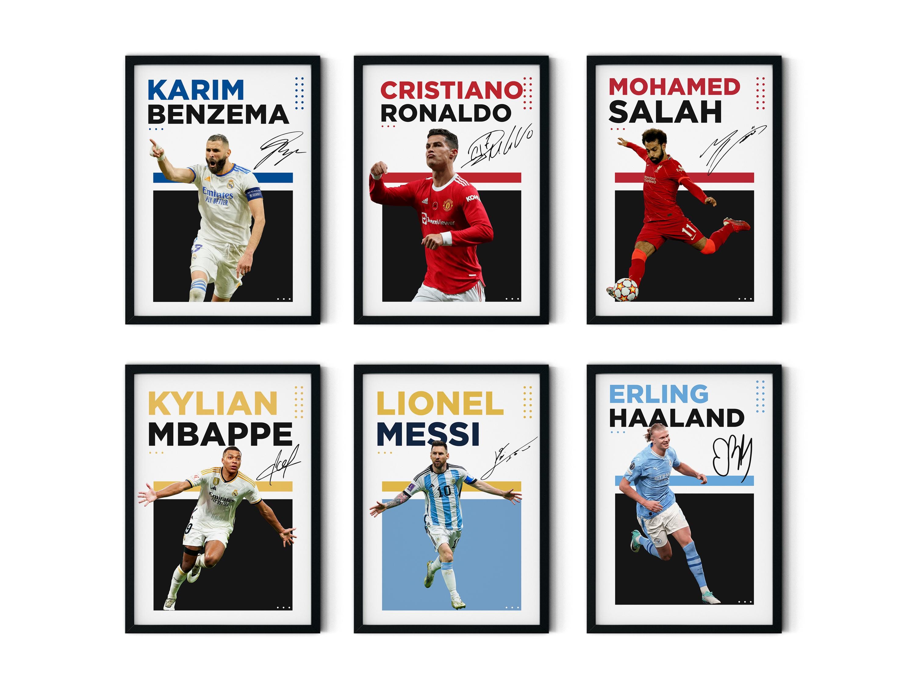 Football Legends Wall Art Bundle, Ronaldo Messi Mbappe Haaland