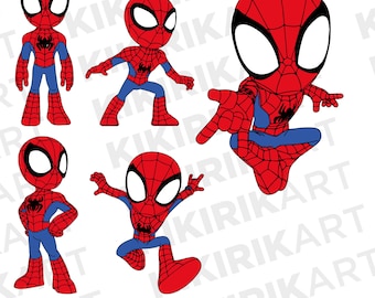 Pacchetto di clipart di Spiderman, simpatico Spiderman Scg Png Pdf AI Eps, illustrazioni di Spider-Man in stile Chibi, file Cricut di supereroi, pacchetto di fumetti per bambini