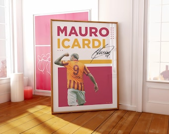 Mauro Icardi Digital Wall Art, Minimalist Football Poster Print, Soccer Striker PNG Download, Retro Sports Room Decor, Printable Athlete Art