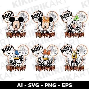 Halloween Disney Characters SVG Bundle, Mickey Minnie Donald Daisy Goofy Pluto Halloween PNG, Spooky Disney Clipart, Cute Halloween SVG Pack