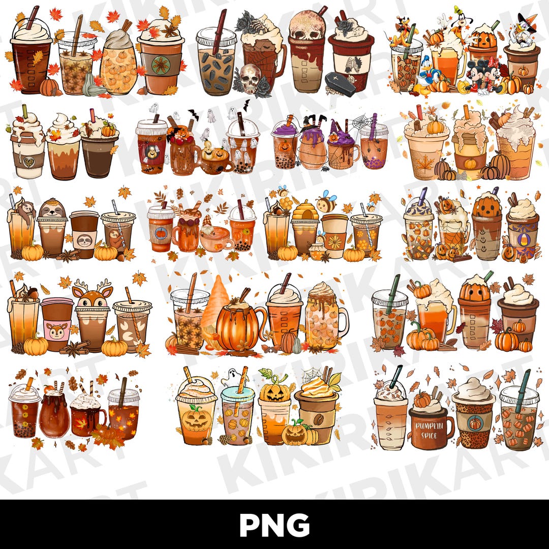 Pumpkin Spice PNG Bundle, Fall Coffee Clipart Set, Autumn Drink Pngs ...