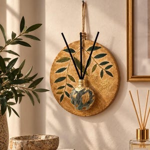 Botanical Reed Diffuser Wall Decor, Hand Painted Floral Hanging Diffuser, Decorative Home Fragrance Vase