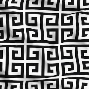 Black and White Geometric Pattern Greek Key Print Upholstery Fabric by the meter