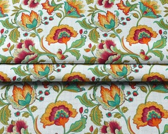 Jacquard Floral Fabric by Yard, Ornate Damask Botanical Print Upholstery (143cm Wide)