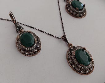 Turkish Fashion Jewelery ,Bronze Oriental Women's Dangle Earrings with Necklace